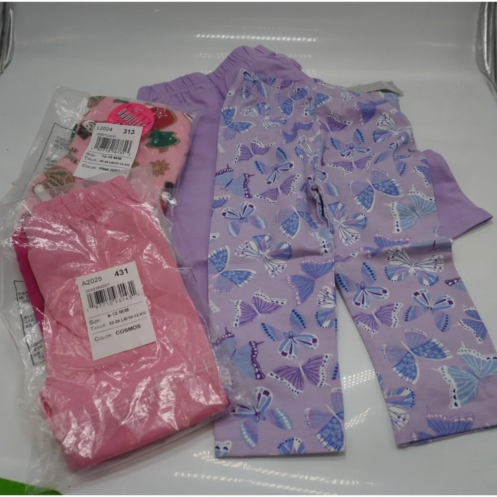 Lot of 5 Baby Toddler Leggings Butterfly Pink Purple 9-12M, 12-18M, 18-24M NEW